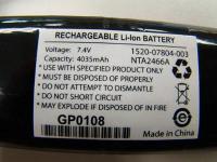 Picture of Battery Pack Date Code Example: GP0108 (January 2008), Battery Pack Part Number Example: 1520-07804-003