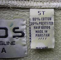 Picture of Recalled Sweatshirt: Label detail