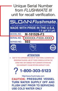 Picture of Flushmate Expands Recall of Flushmate III Pressure-Assisted Flushing System Due to Impact and Laceration Hazards
