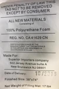 Picture of Superior Importers Recalls Mattresses Due to Violation of Federal Mattress Flammability Standard; Sold Exclusively at Amazon.com