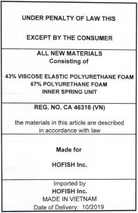 Picture of HOFISH Recalls Mattresses Due to Violation of Federal Flammability Standard; Sold Exclusively on Amazon.com