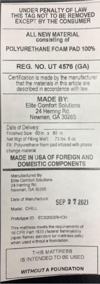 Picture of Elite Comfort Solutions Recalls NectarÂ® Premier Mattresses Due to Failure to Meet Federal Flammability Standard; Sold Exclusively at NectarSleep.com (Recall Alert)
