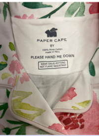 Picture of Paper Cape Recalls Children's Pajamas Due to Violation of Federal Flammability Standards and Burn Hazard