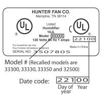 Picture of Recalled Humidifier Label
