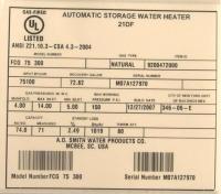 Picture of Recalled Natural and Propane Gas Water Heater Label