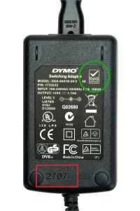 Picture of Power adapter with 'RoHS' symbol not included in this recall
