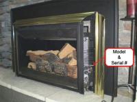 Picture of Recalled Propane Gas Fireplace Insert with location of Model and Serial Number Indicated