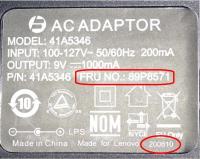 Picture of Recalled AC Adaptor Label
