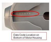 Picture of Recalled Wagner Paint Sprayer Date Code Location on Bottom of Motor Housing