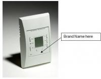 Picture of Recalled Thermostat with arrow indicating location of brand name