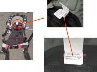 Picture of Recalled safety harness and label location