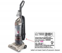 Picture of recalled vacuum cleaner and label on its lower back
