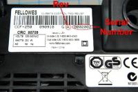 Picture of Label highlighting serial number and revision
