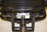 Picture of the underside of the recalled chair, showing location of the crack