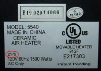 Picture of recalled electrical heaterlabel