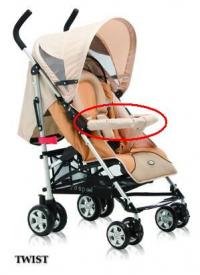 Picture of Recalled Twist Stroller highlighting armrest bar/snack tray