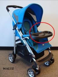Picture of Recalled Waltz Stroller highlighting armrest bar/snack tray