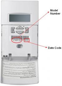 Picture of recalled Honeywell thermostat showing model number and date code locations