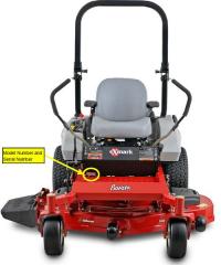 Picture of recalled engine mower showing the location of model number and serial number data plate