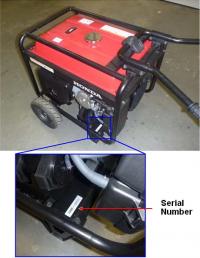 Location of serial number in portable generator