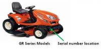 Picture of recalled T and ZG Riding Mower Series Models showing location of serial number