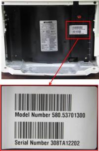 Location of model number for model numbers 580.54701400, 580.54351400 and 580.54701500