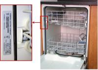 Recalled dishwasher - Picture showing location of model and serial numbers