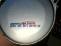 Picture of the bottom of the recalled aerosol canisters showing location of batch date