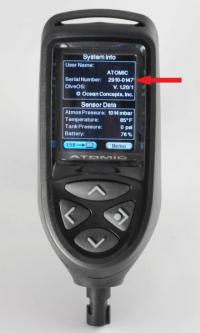 Picture of recalled dive computer indicating the serial number location