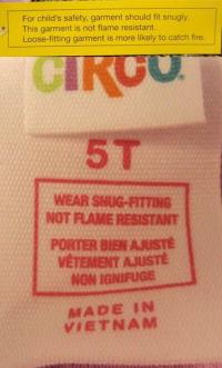 Label and tag on recalled Target children's two-piece pajama sets