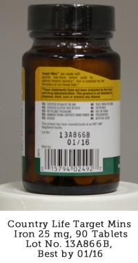 Picture of Country Life Recalls Target-Mins Iron Supplement Bottles Due to Lack of Child-Resistant Packaging