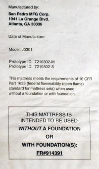 Picture of San Pedro Manufacturing Recalls Renovated Mattresses and Foundations Due to Fire Hazard