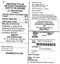 Picture of Adven Group Recalls Nap Queen Sleep Victoria Hybrid Mattresses Due to Fire Hazard; Violation of Federal Mattress Flammability Regulations