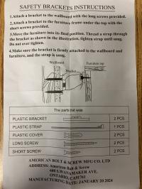 Picture of American Bolt and Screw Recalls Tip-Over Restraint Kits Distributed with Clothing Storage Units Manufactured by Canyon Furniture Due to Tip-Over and Entrapment Hazards and Risk of Serious Injury or Death; Sold on Amazon.com by Shanghai Chushuo