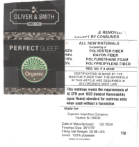 Picture of Agro Superior Group Recalls Oliver & Smith Mattresses Due to Risk of Serious Injury or Death from Fire Hazard; Violation of Federal Standard for Mattress Flammability