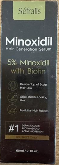Picture of SÃ©fralls Minoxidil Hair Generation Serum Recalled Due to Risk of Serious Injury or Death from Child Poisoning; Violates Mandatory Standard for Child Resistant Packaging; Manufactured by Guangzhou Ariel Biotech
