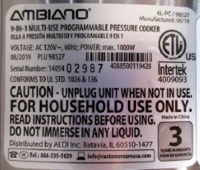 Picture of Tempo USA Recalls Ambiano Electric Pressure Cookers Due to Serious Burn Hazard, Multiple Burn Injuries Reported; Sold at ALDI