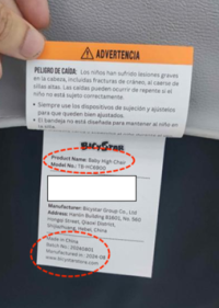 Picture of Bicystar High Chairs Recalled Due to Risk of Serious Injury or Death from Fall and Entrapment Hazards; Violates Mandatory Standard for High Chairs